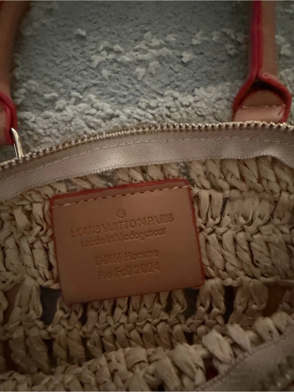 Raffia Tote with Tan Trim
